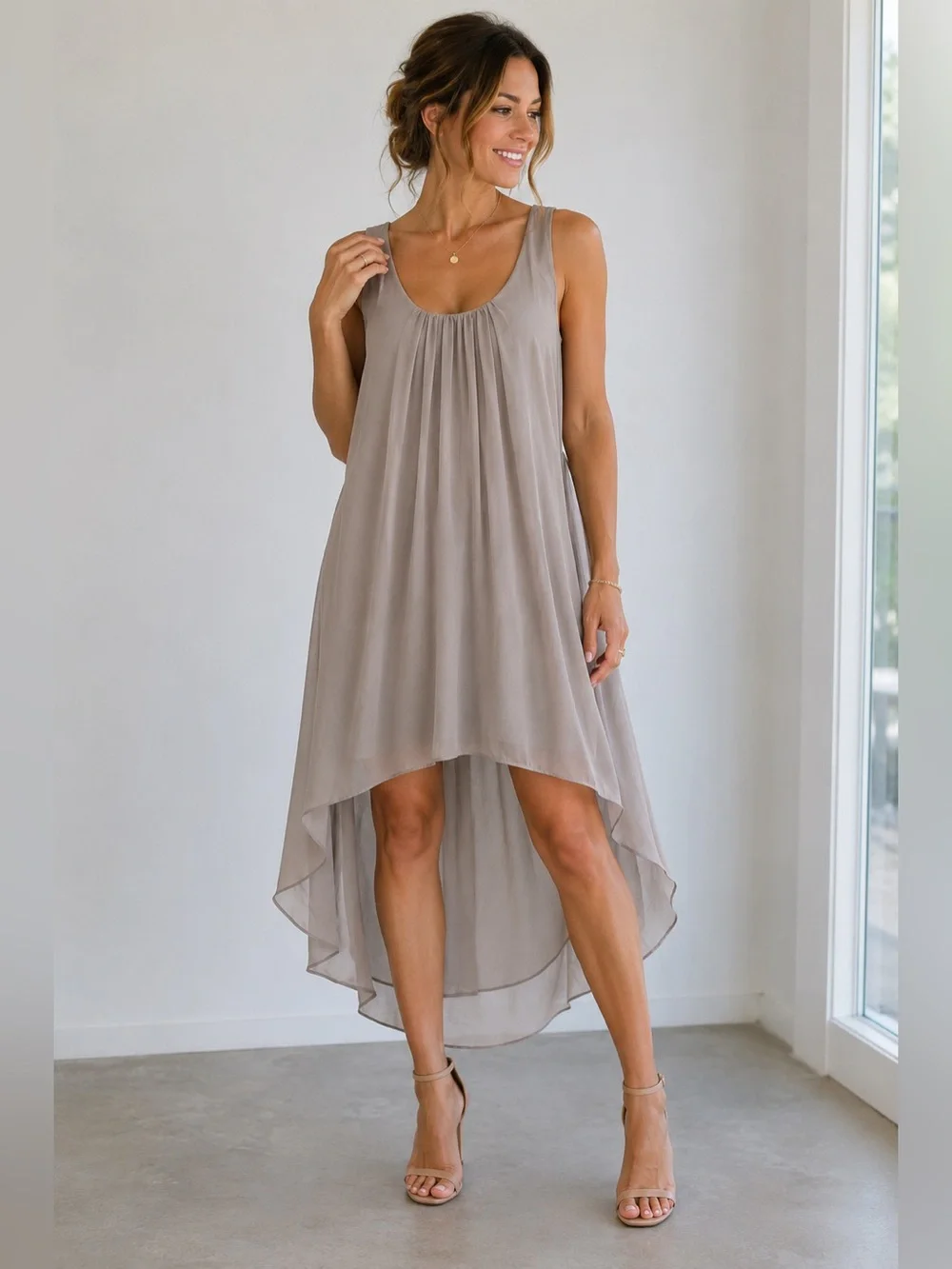 Premise Gray Hi-Low Chiffon Open Back Dress Size M - Picture 1 of 6